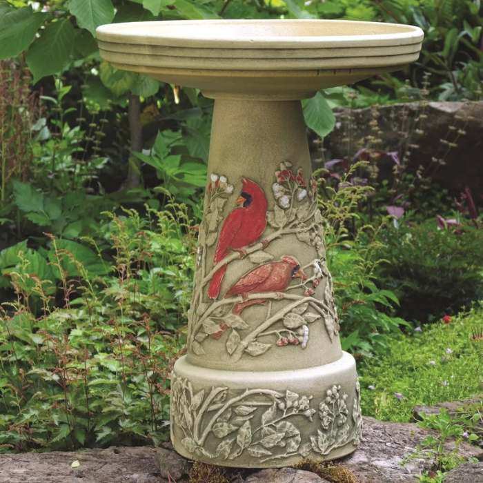 Summer Cardinal Stoneware Birdbath Set